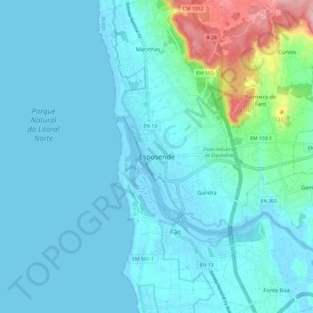 Esposende topographic map, elevation, terrain