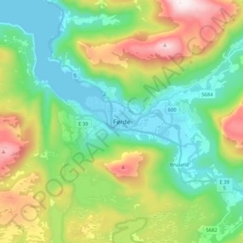 Førde topographic map, elevation, terrain