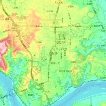 Xipeng topographic map, elevation, terrain
