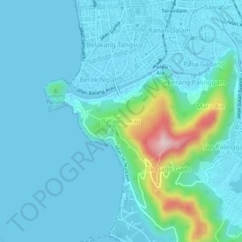 Batang Arau topographic map, elevation, terrain