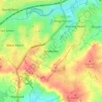 Hawkesley topographic map, elevation, terrain