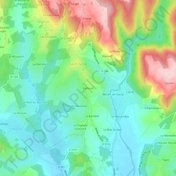 Bellevue topographic map, elevation, terrain