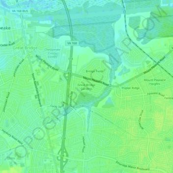 Great Bridge Gardens topographic map, elevation, terrain