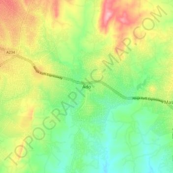 Ado topographic map, elevation, terrain