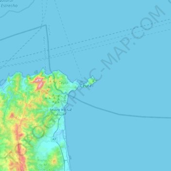 Ceuta topographic map, elevation, terrain