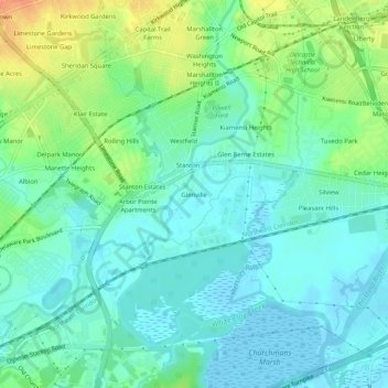 Glenville topographic map, elevation, terrain