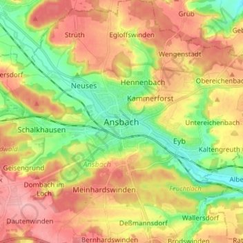 Ansbach topographic map, elevation, terrain