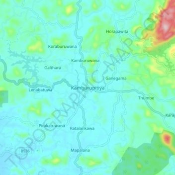 Kamburupitiya topographic map, elevation, terrain