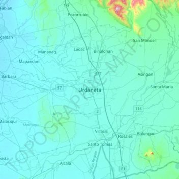 Urdaneta topographic map, elevation, terrain