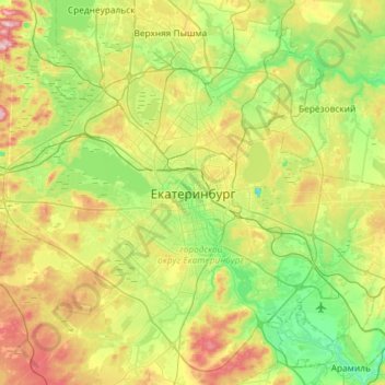 Yekaterinburg topographic map, elevation, terrain