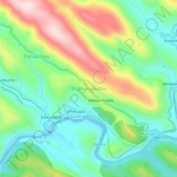 Eruthuvapuzha topographic map, elevation, terrain