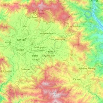 Bhatgaon topographic map, elevation, terrain