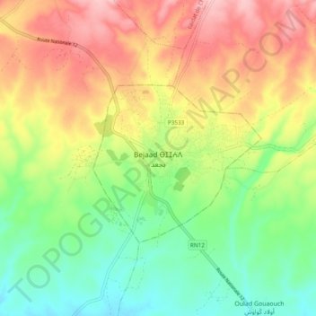 Bejaad topographic map, elevation, terrain