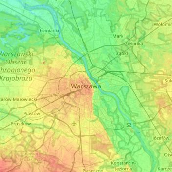 Warsaw topographic map, elevation, terrain