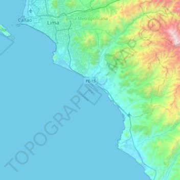 Pachacámac topographic map, elevation, terrain