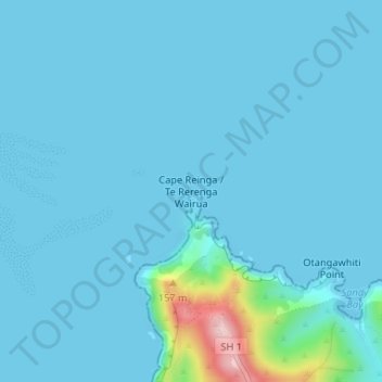 Cape Reinga topographic map, elevation, terrain
