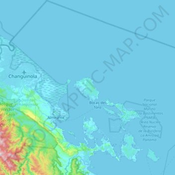 Isla Colón topographic map, elevation, terrain