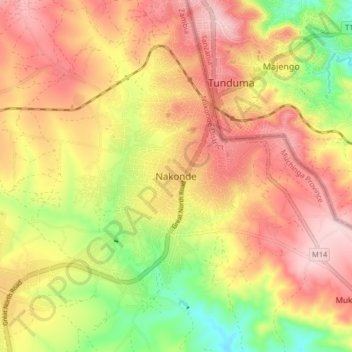 Nakonde topographic map, elevation, terrain