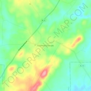 Cleveland Crossroads topographic map, elevation, terrain