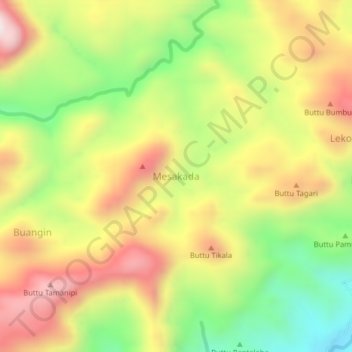 Mesakada topographic map, elevation, terrain