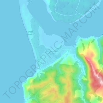 Port Waikato topographic map, elevation, terrain