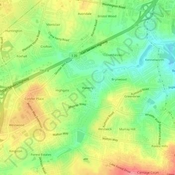 Waverly topographic map, elevation, terrain