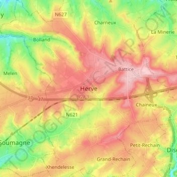 Herve topographic map, elevation, terrain