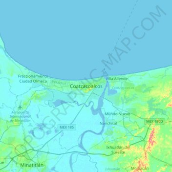 Coatzacoalcos topographic map, elevation, terrain