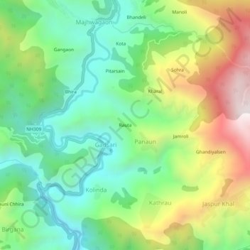 Rauta topographic map, elevation, terrain