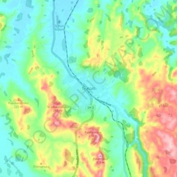 Te Kuiti topographic map, elevation, terrain