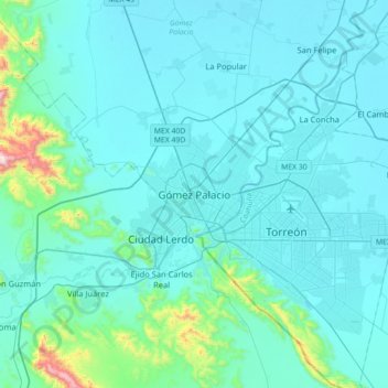 Gómez Palacio topographic map, elevation, terrain