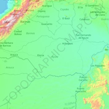 Apure topographic map, elevation, terrain