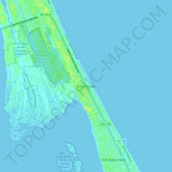 Kitty Hawk topographic map, elevation, terrain