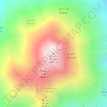 Mount Shasta topographic map, elevation, terrain