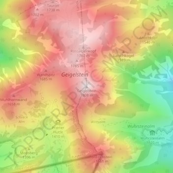 Geigelstein topographic map, elevation, terrain
