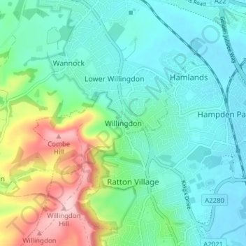 Willingdon topographic map, elevation, terrain