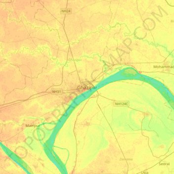 Ghazipur topographic map, elevation, terrain