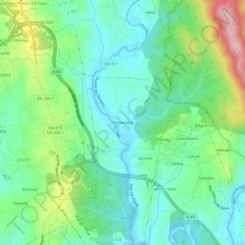 Ferreirinha topographic map, elevation, terrain