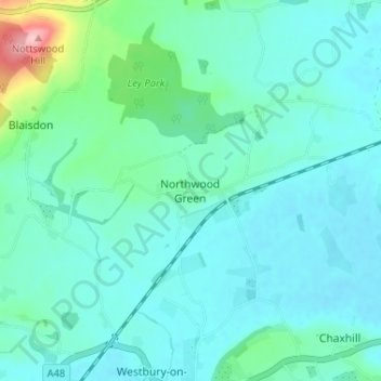 Northwood Green topographic map, elevation, terrain