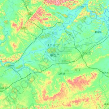 Chongzuo City topographic map, elevation, terrain