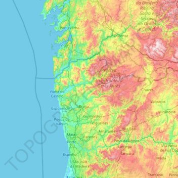Minho topographic map, elevation, terrain