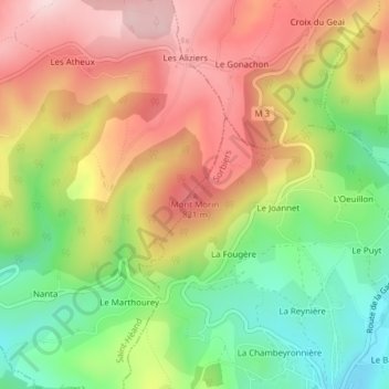 Mont Morin topographic map, elevation, terrain