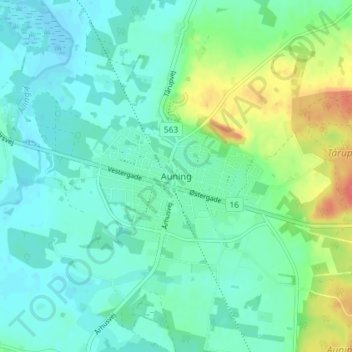 Auning topographic map, elevation, terrain