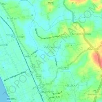 Ajanur topographic map, elevation, terrain