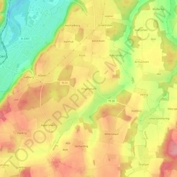 Engertsham topographic map, elevation, terrain