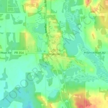 Onanole topographic map, elevation, terrain