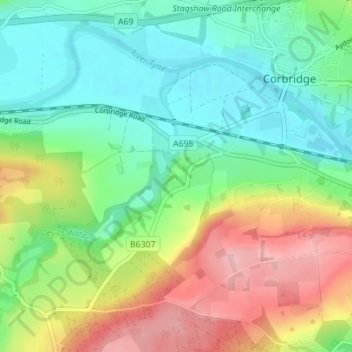Dilston topographic map, elevation, terrain