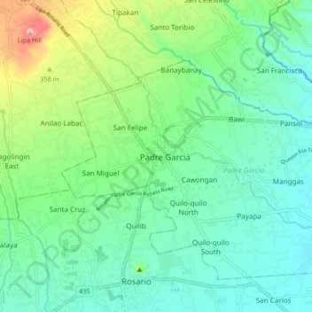 Padre Garcia topographic map, elevation, terrain