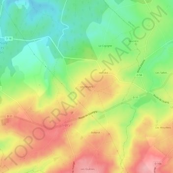 Les Noyers topographic map, elevation, terrain