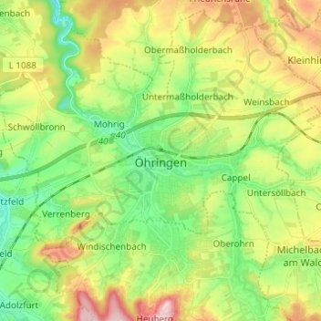 Öhringen topographic map, elevation, terrain